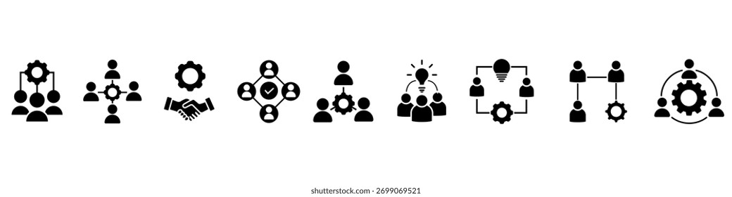 Conjunto de ícones do Team Vetor. coleção de sinais de ilustração de desenvolvimento. símbolo de progresso. logotipo de programadores. 