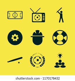 team vector icons set. with football stadium, football game, lifebuoy and gear in set