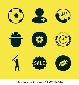 team vector icons set. with gear, builder, baseball player and rugby ball in set