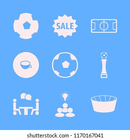 team vector icons set. with soccer ball, football ball, football stadium and cup in set
