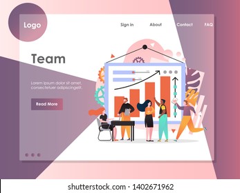 Team vector website template, web page and landing page design for website and mobile site development. Business teamwork, collaboration concept.