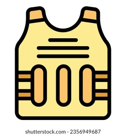 Vector de contorno de icono de chaleco de equipo. Chaqueta policial. Color plano a prueba de táctica
