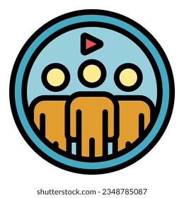 Team video call icon outline vector. Work computer. Education home color flat
