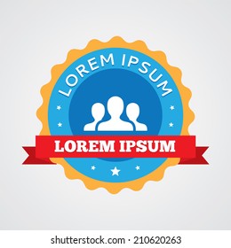 team vintage badge, label icon. Blue with red ribbon 