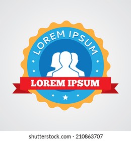 team vintage badge, label icon. Blue with red ribbon 
