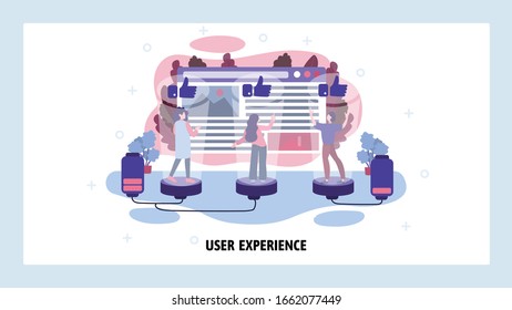 Team of virtual avatars work together. People hologram, business team, technology, dashboard. Vector web site design template. Landing page website illustration