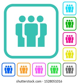 Team vivid colored flat icons in curved borders on white background