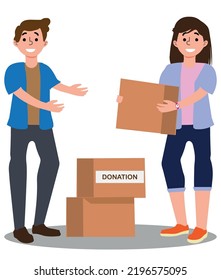 Team of volunteers with donate box. Concept charitable activity and mercy.