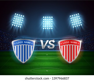 Team A vs team B, football arena with bright light stadium design. vector illustration