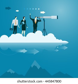 The Team watching his opponents on a higher location. Business Concept idea of Vision Vector Illustration.