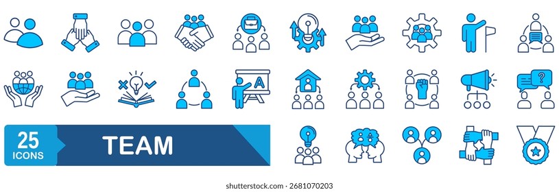 Icono de Web de Equipo . Colección de los íconos del trabajo en equipo, incluyendo la formación de equipos, taller, recursos humanos, gente de negocios, grupo, equipo, organización, comunidad.