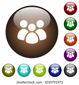 Team white icons on round color glass buttons
