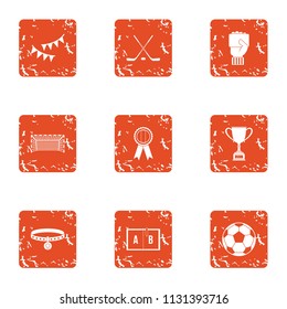 Team win icons set. Grunge set of 9 team win vector icons for web isolated on white background