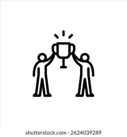 team winner outline icon. figure hold trophy line art illustration.