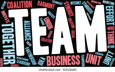 Team Word Cloud On a Black Background. 