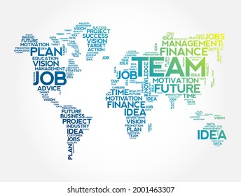 TEAM word cloud in shape of world map, business concept background