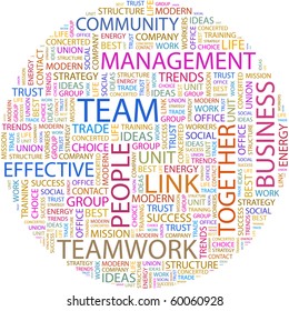 TEAM. Word collage on white background. Illustration with different association terms.