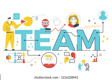 Team word lettering illustration with icons for web banner, flyer, landing page, article, etc.