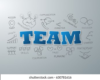 Team word on light blue background. Vector illustration.