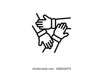 Team Work 3 hands outline icon. Elements of Business illustration Vector Line Sign. Symbol can be used for web, UI, logo, mobile app. Editable Stroke. 1216x1216 Pixels