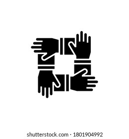 Icono de Team Work 4 manos, estilo sólido. 4 manos se apoyan mutuamente. Ilustración vectorial. Diseño en fondo blanco. EPS 10