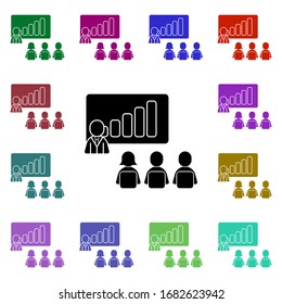 Team work, analysis, presentation, team, users multi color icon. Simple glyph, flat vector of team work icons for ui and ux, website or mobile application