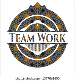 Team Work arabesque style emblem. arabic decoration.
