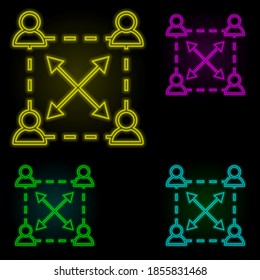 , trabajo, icono de flecha neon color set icono. Línea delgada simple, contorno vector de iconos de negocio para ui y ux, sitio web o aplicación móvil