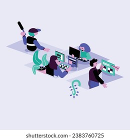 The "Team Work Attributes Illustrations Vector" collection offers a visually compelling and versatile set of vector graphics that highlight the key attributes and qualities essential for effective tea