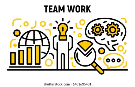 Team work banner. Outline illustration of team work vector banner for web design