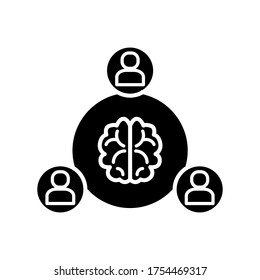 Trabajo en equipo. Icono negro de lluvia de ideas sobre un fondo blanco