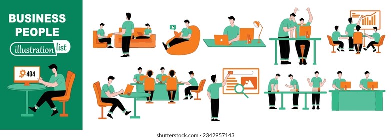 Ilustraciones del concepto de negocio de trabajo en equipo. Estilo de contorno simple vectorial moderno para diseño gráfico y web. Aislado sobre fondo blanco