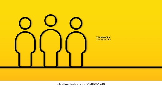 Team work business concept minimal line design on yellow backgroud. Analysis and planning, project management vector illustration