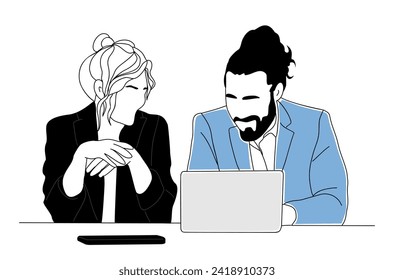 Team work business concept vector line drawing.