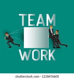 team work business man  working and supporting each other. paper art vector illustration