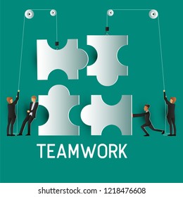 team work business man  working and supporting each other. paper art vector illustration