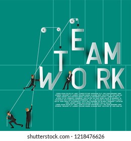 team work business man  working and supporting each other. paper art vector illustration