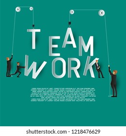 team work business man  working and supporting each other. paper art vector illustration