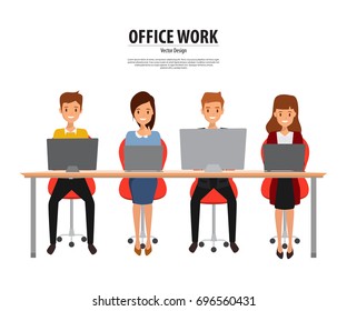 Team work business people meeting at office room. Business man and Business woman character in occupation. Illustration vector.