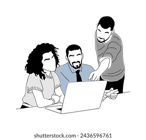 Team work business scene concept vector line art. 