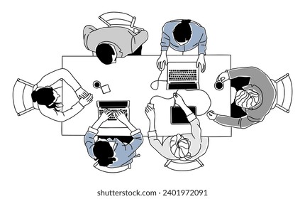 Ilustración superior del escenario de negocios de trabajo en equipo. 