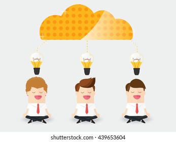 team work of businessman brainstorming big ideas during yoga and meditating