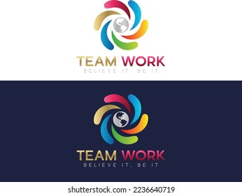 Team work or charity logo design vector templates