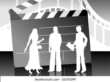  Team work with clap board	