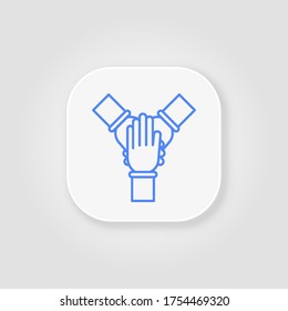 Trabajo en equipo. Icono de línea azul de cohesión sobre fondo gris