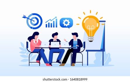 Team work, collaboration and partnership business landing page website illustration flat vector template 