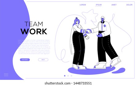 Team work - colorful flat design style web banner