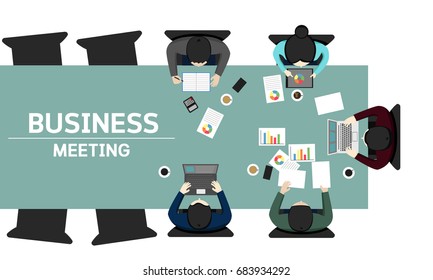 Team work concept, business meeting. Desk top view with hands. Brainstorming