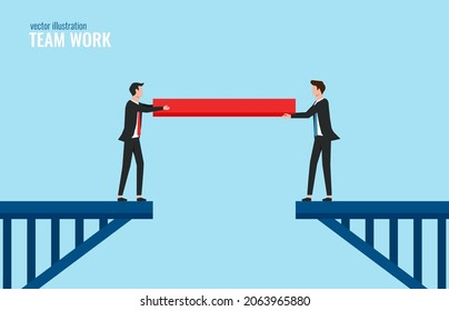 Team work concept, businessmen connecting the bridge with missing part vector illustration