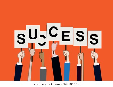 Team work concept hand holding success text sign vector illustration eps10